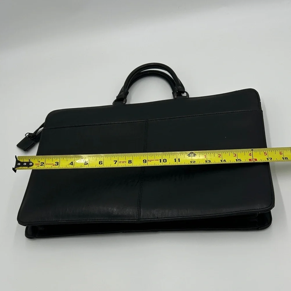Men's Black Leather Briefcase Softshell Multi Compartment Zipper Professional